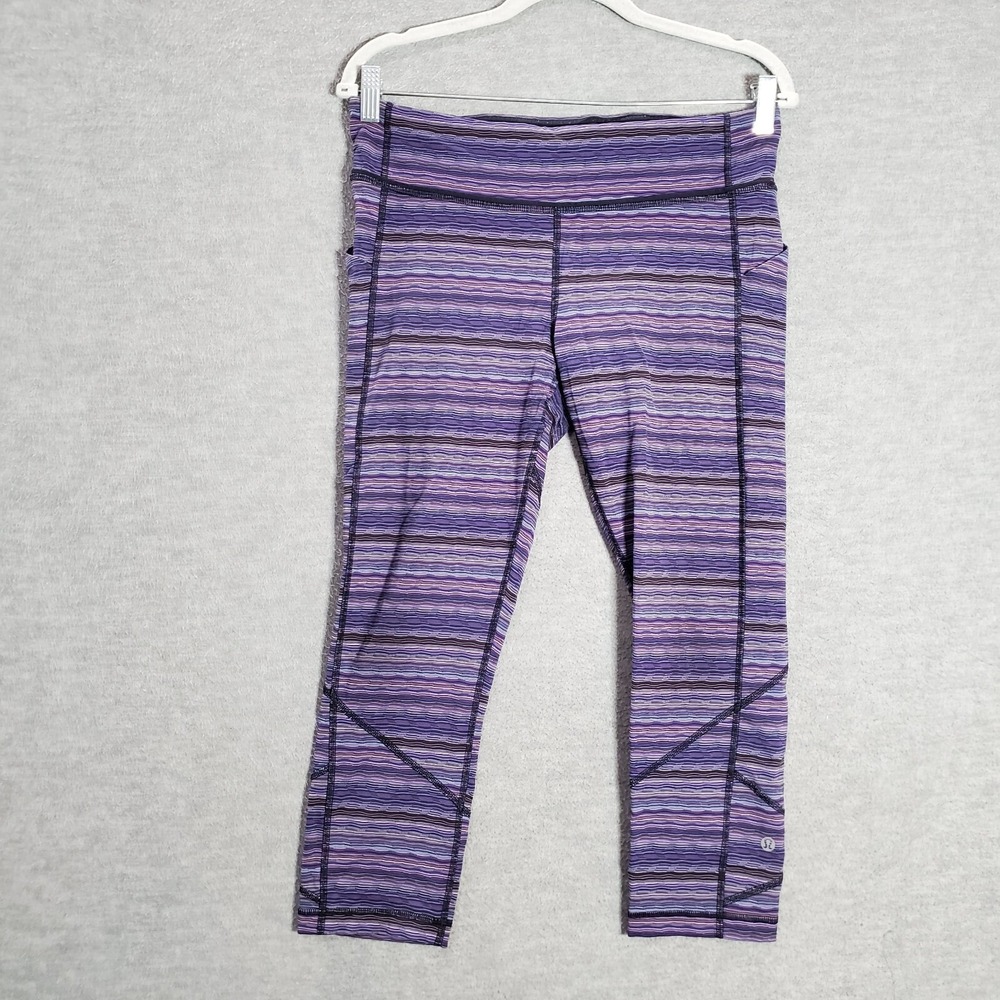 Lululemon Women Activewear Pants 10 Purple Striped Wunder Under Capri
